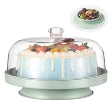 Cake Stand with Dome，2-in-1 Cake Holder with Lid，Metal Dessert Stand with Acr...