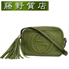 GUCCI Soho Leather Shoulder Bag Crossbody 308364 Leather Cotton Green G Hardware