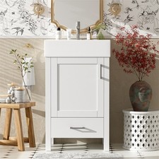 20.28'' Small Single Bathroom Vanity Solid Wood Frame with Ceramic Sink & Drawer