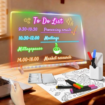 JS-01 LED Acryl Zeichenboard Lampe   DIY Leuchttafel mit Markern