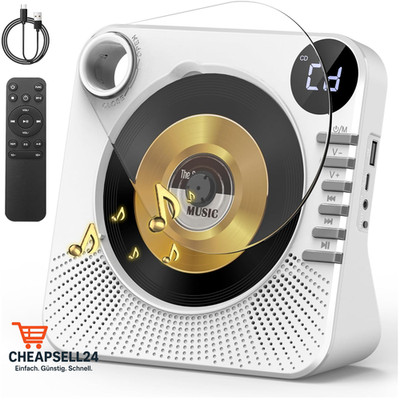 Tragbarer CD Player mit Bluetooth 5.1 Fernbedienung USB AUX Weiß
