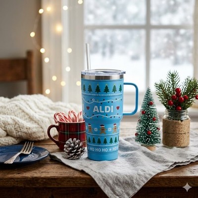 Aldi Gear Christmas Mug 30oz Stainless Steel Tumbler Handle Straw Holiday  2024 | eBay