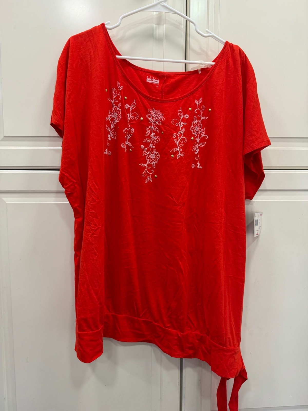 Basic Editions Womens Red Embroidered Plus Size T… - image 1