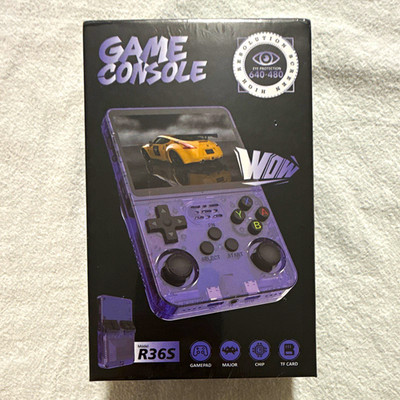 Brand New Sealed R36S Retro Handheld Game Console - Transparent Purple (64GB)