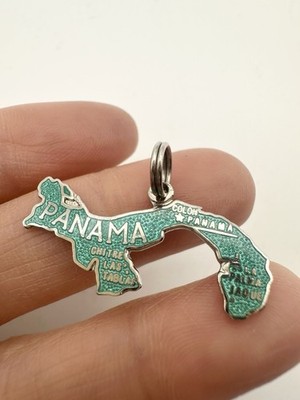 Vintage Sterlingsilber Panama Karte Emaille Charm