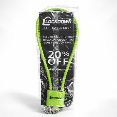 LOCKDOWN 15'' CABLE LOCK NEW GREEN W/ KEYS FIREARM GUN SAFETY DOJ COMPLIANT