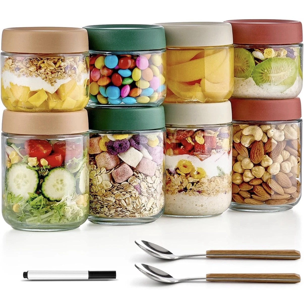 8 Pack Overnight Oats Containers with Lids 16Oz 10Oz Glass Mason Jars Meal Prep