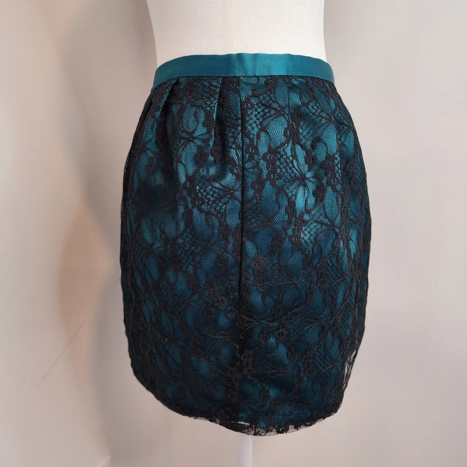 Minifalda Heritage 1981 para mujer mediana de encaje verde satinado negro bolsillos de encaje plisados Foto 4 de 4