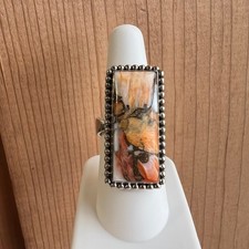 Spiny Oyster Orange Rectangle Sterling Silver Ring IN-111