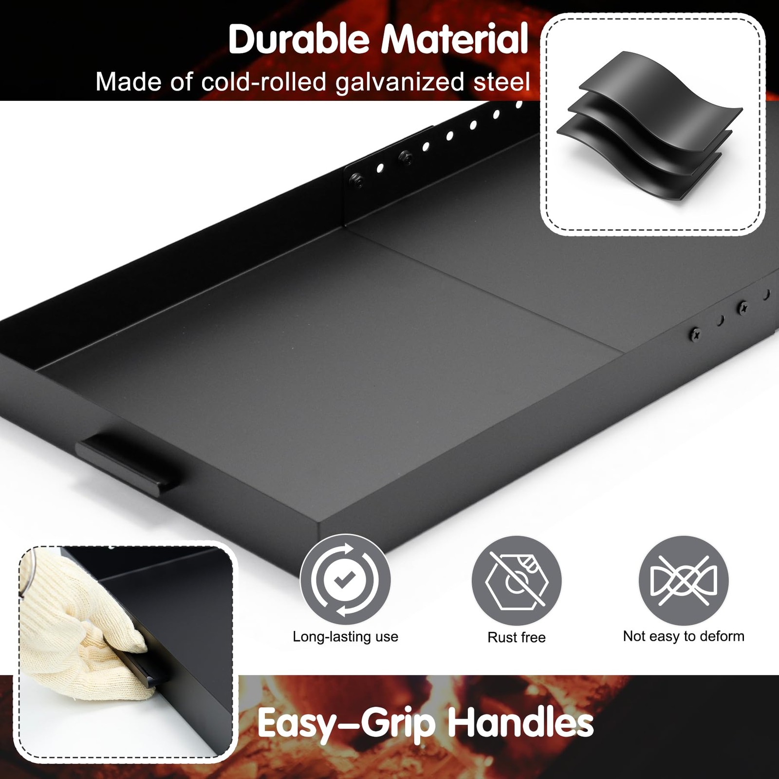 Jade Expandable Fireplace Tray, Galvanized Steel Fireplace Ash Pan with Handl...