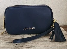 Joy + Iman Blue Leather Wallet Cell Holder Purse Wrist Strap NWO Tags Double Zip
