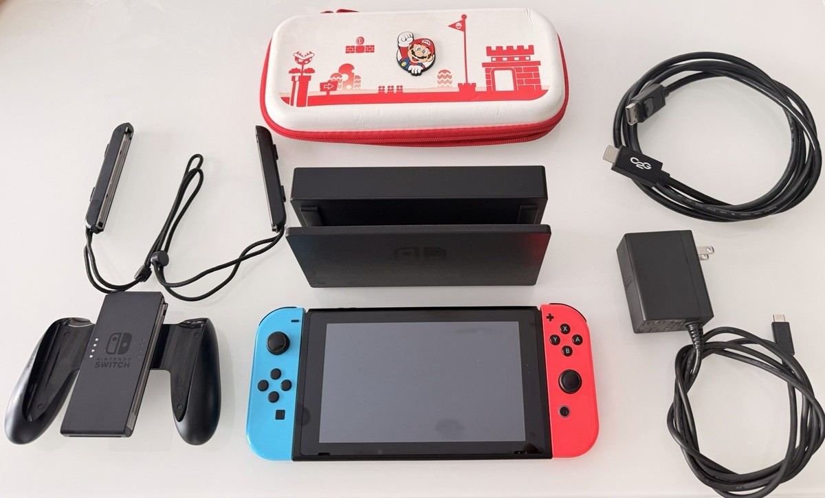 Nintendo Switch HAC-001(-01) Console Red/Blue Joy-Con Dock Mario