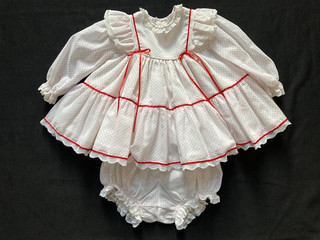 Abito vintage Bryan manica lunga bambino con fiori bianco con pois rossi 12 mesi