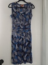 Tory Burch 100% Silk Faux Wrap Dress Size S Blue White Shell Dotted Print