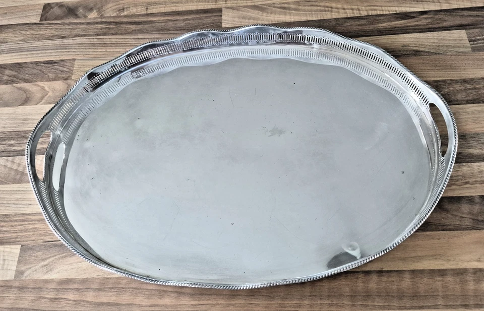 Silver Plate on Copper Large Gallery Tray- 56 cms x 38 cms-267 — 第 2/4 张图片