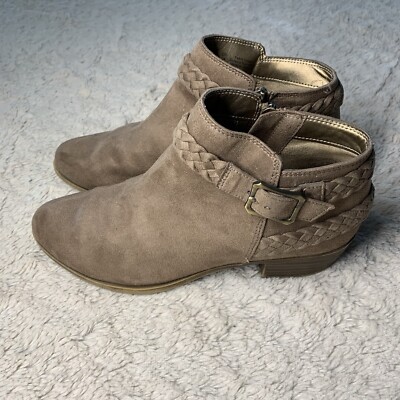 Life Stride Velocity Adriana 7 tan zipper flex comfort Ankle Boots braided Back