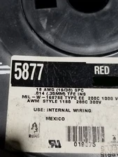 Alpha Wire 5877 #18awg M16878/5 EE Silver (SPC) PTFE 200C Hook-Up Wire Red /10ft