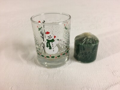 Anchor Hocking Christmas Votive Candle Holder Snowman Holiday Decor 1990 NOS