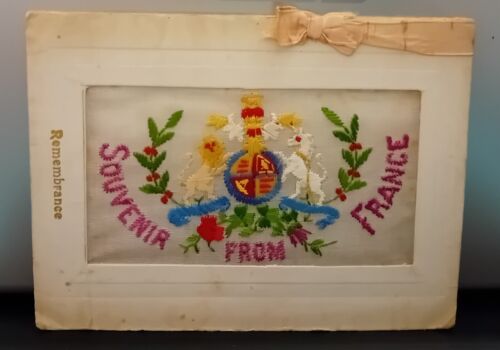 circa WW1 Military Silk Embroidered Postcard Style Christmas Card - From France - Photo 1/8