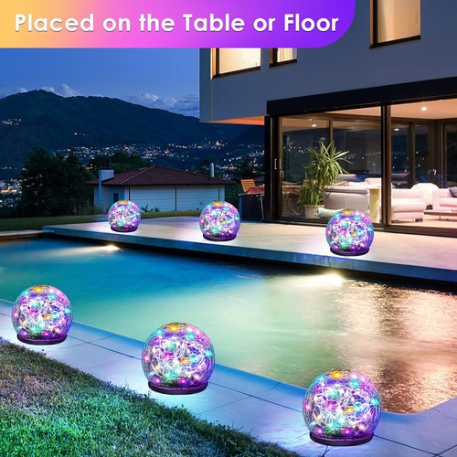 2 Pack 60 LED Garden Solar Lights Outdoor Decorative, Colored Cracked Glass S... - Picture 2 of 7