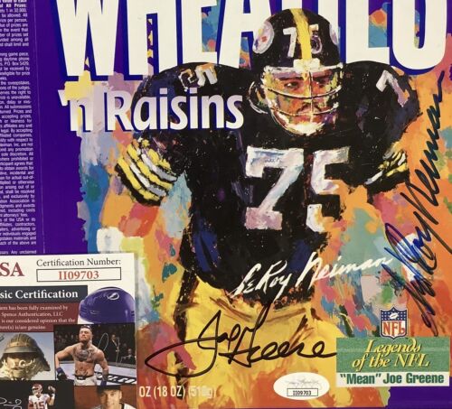Joe Greene Signed Cereal Box Wheaties Football Autograph w/LeRoy Neiman Sig JSA - Picture 2 of 3