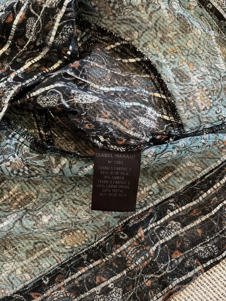 Stunning! $875 Isabel Marant Silk Blouse Top Metallic Sequin Stripe Size 0 - - Image 3 of 3