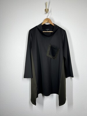 Comfy USA Asymmetric Swing Tunic Top Large L Color Block Mock Neck