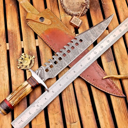 CUSTOM Handmade DAMASCUS STEEL KNIFE Hunting Knife Bowie KNIFE W/SHEATH TN-6926 - Picture 7 of 8