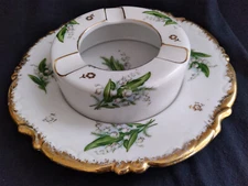 Vintage MCM 2-Piece EW NIKONIKO Japan Hand Painted LILY OF THE VALLEY Ashtray 
