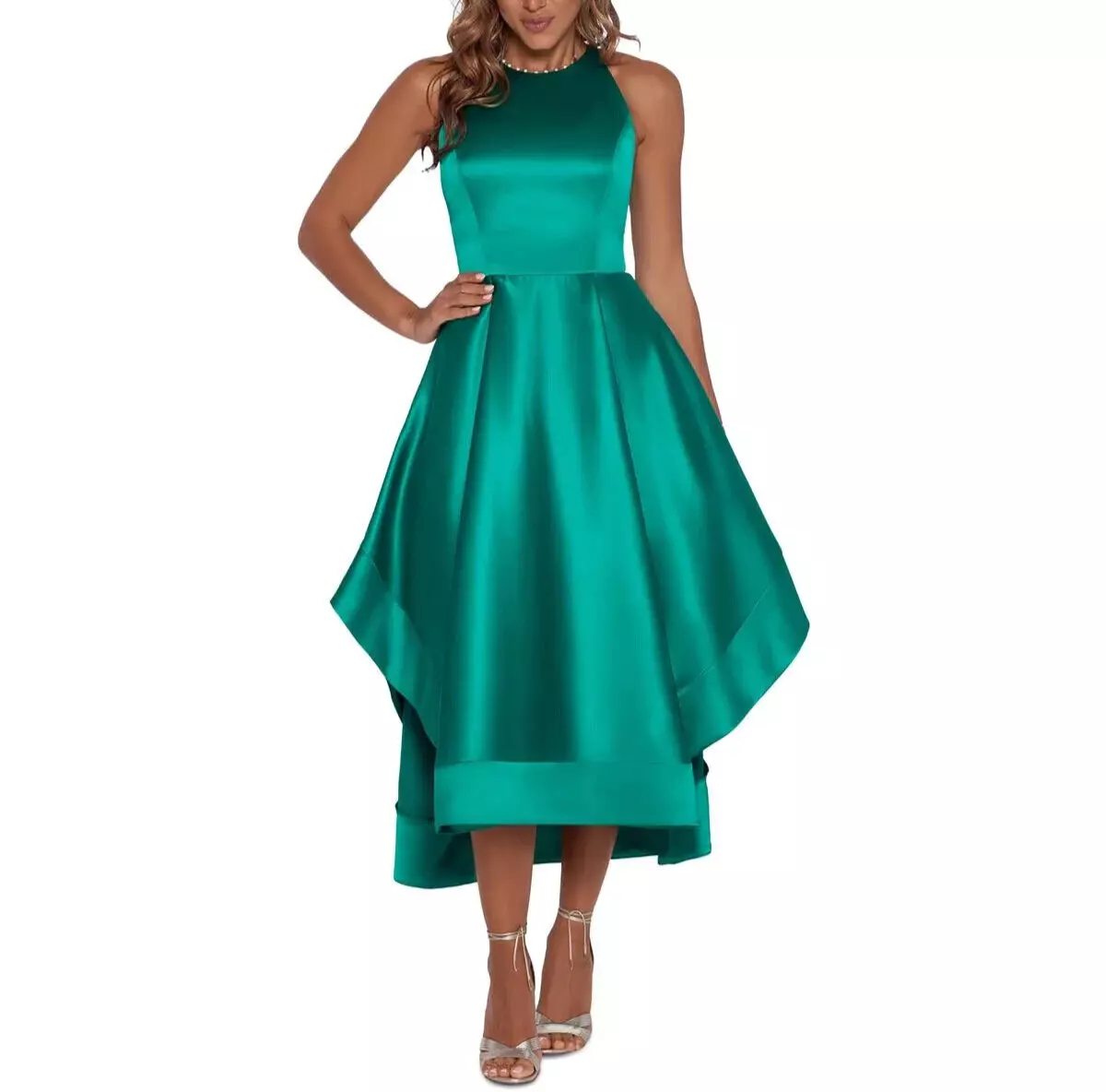 Betsy and adam high low satin store ball gown