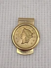 Vintage Money Clip With 1854 Liberty Head Replica Coin Kellogg & CO Made In USA