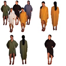 Womens Ladies Oversized Batwing Button Through Shirt Dress Plus Size