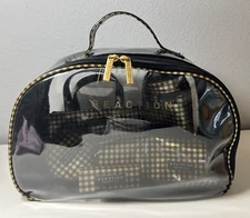 Women’s Kenneth Cole 6 Piece Travel Accessory Set Black Gold & Clear Plastic