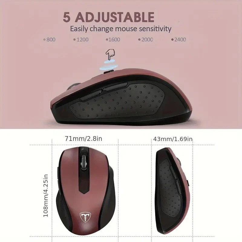 2.4GHz Wireless Optical Mouse Mice & USB Receiver For PC Laptop Computer Red - Image 4 of 4