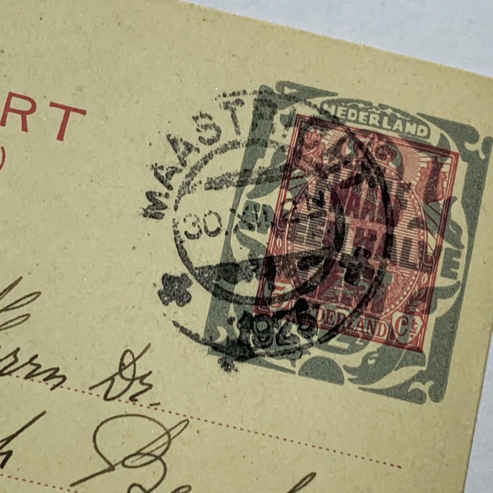 1926 НИДЕРЛАНДЫ ПОЛОВИНА НАДПЕЧАТКА ОТКРЫТКА, МААСТРИХТ ОТМЕНИТЬ В WIESBADEN ГЕРМАНИИ - Изображение 2 из 4