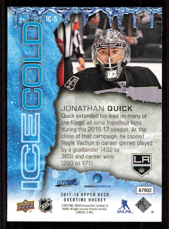 2017-18 Upper Deck Overtime Ice Cold #IC5 Jonathan Quick - Image 2 of 2