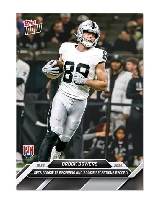 Brock Bowers 2024 Topps Now RC #17 Rookie TE Receiving Record Base Card Raiders