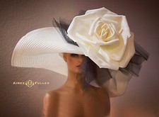 Huge Kentucky Derby Hat Black and White Off Rose Flower Royal Ascot Hat