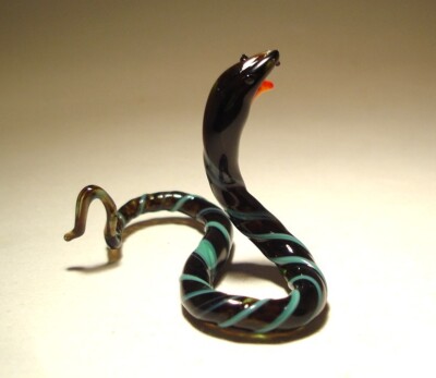 Blown Glass Art Figurine Animal Small Black and Green SNAKE Halloween Gift Decor