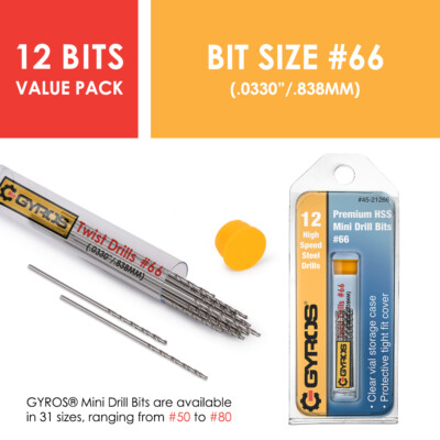 GYROS HSS High Speed Steel Wire Guage Mini Twist Drill Bits,12 Micro HSS w/ vial
