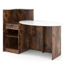 Reception Desk with Lockable Drawer & Adjustable Shelf Oval Tabletop for Store