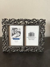 Heirloom Pewter Double Photo Frame Holds 2 - 2.5”x 3.5” Photos VGC!