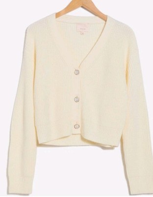 Cinq à Sept Size Large Cream Palmer V-Neck Cardigan Sweater MSRP $325.00
