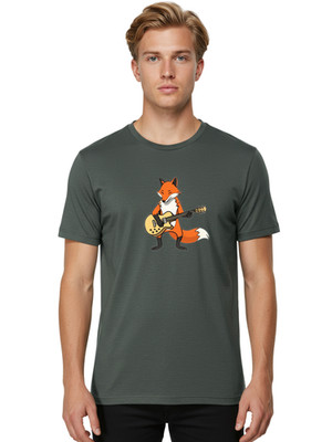 Fox-With-Guitar-1 Mens Graphic Tee, 100% Cotton, Casual Summer Wear
