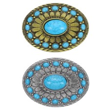 Western Belt Buckle for Men Cowboy,Turquoise Belt Buckle, Tin/blue1Set