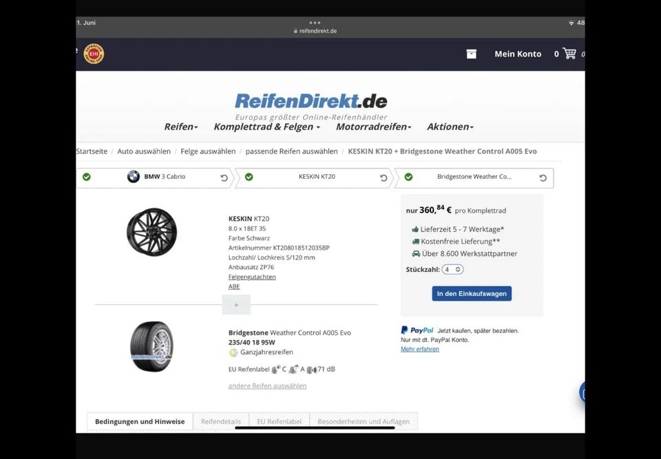 Neuwertige Felgen/Reifen Keskin Bridgestone Ganzjahresreifen - Bild 4 von 4