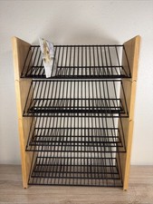 Vintage Black Wire & Wood CD Disc Media Storage Rack 3 Stackable Racks Holds 100