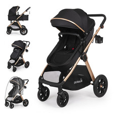 6-in-1 Convertible Baby Stroller with Bassinet, Rain Cover Storage - Black