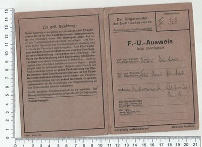 F.U.Ausweis, Der Bürgermeister der Stadt Ueckermünde, 1944