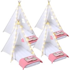 Kids Teepee Tent 4 Pack with Air Mattress LED Lights Play Mat Blanket for Indoor